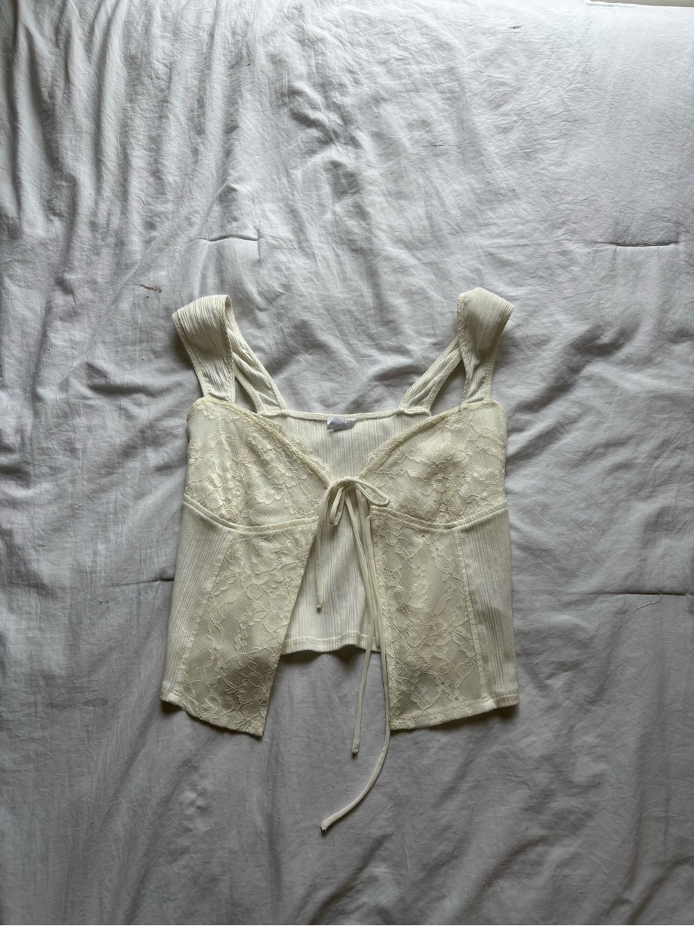 Garage Cream Lace Tie-Front Crop Top